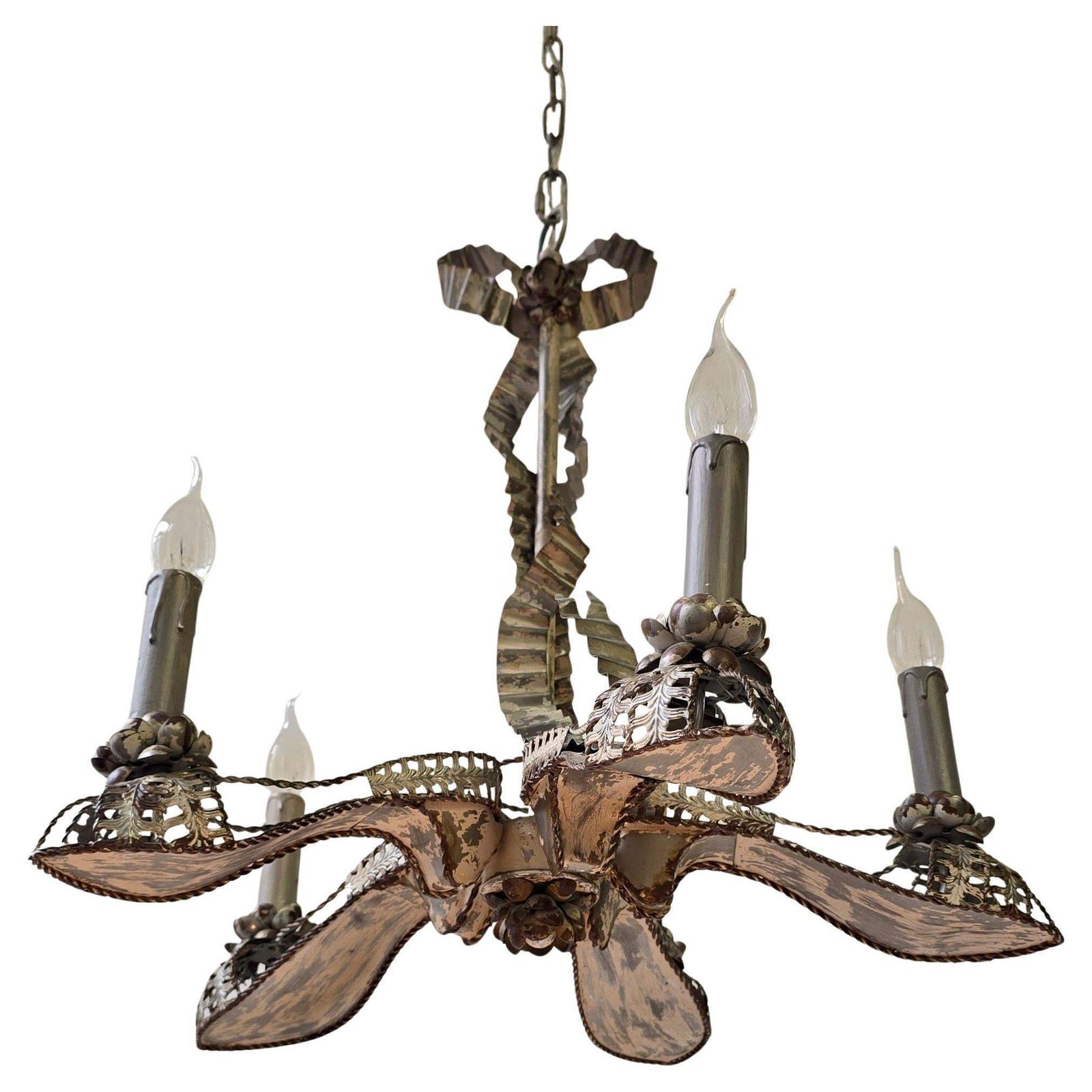 Rare Surrealist “High Heel Shoe” Tôle Chandelier, 5 Light, France, Ca. 1950s photo 4459.0