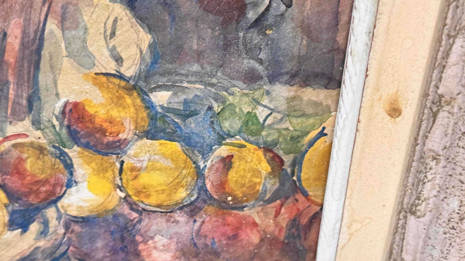 Art French Still Life Oil Painting – Colorful Fruits, Wine Bottle – Circa 1960 photo