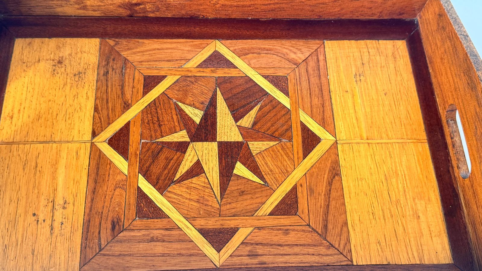 Art Deco Wooden Tray With Geometric Marquetry – France, 1940s photo Home Decor