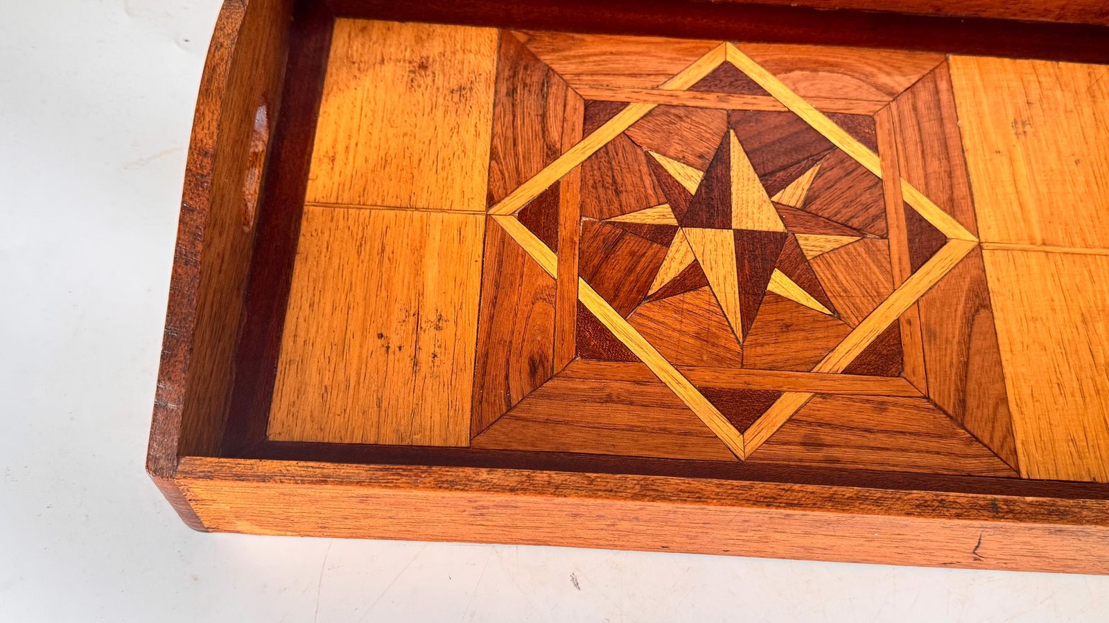 Art Deco Wooden Tray With Geometric Marquetry – France, 1940s photo buy
