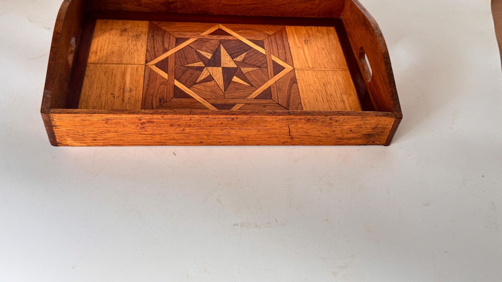 photo furniture Art Deco Wooden Tray With Geometric Marquetry – France, 1940s
