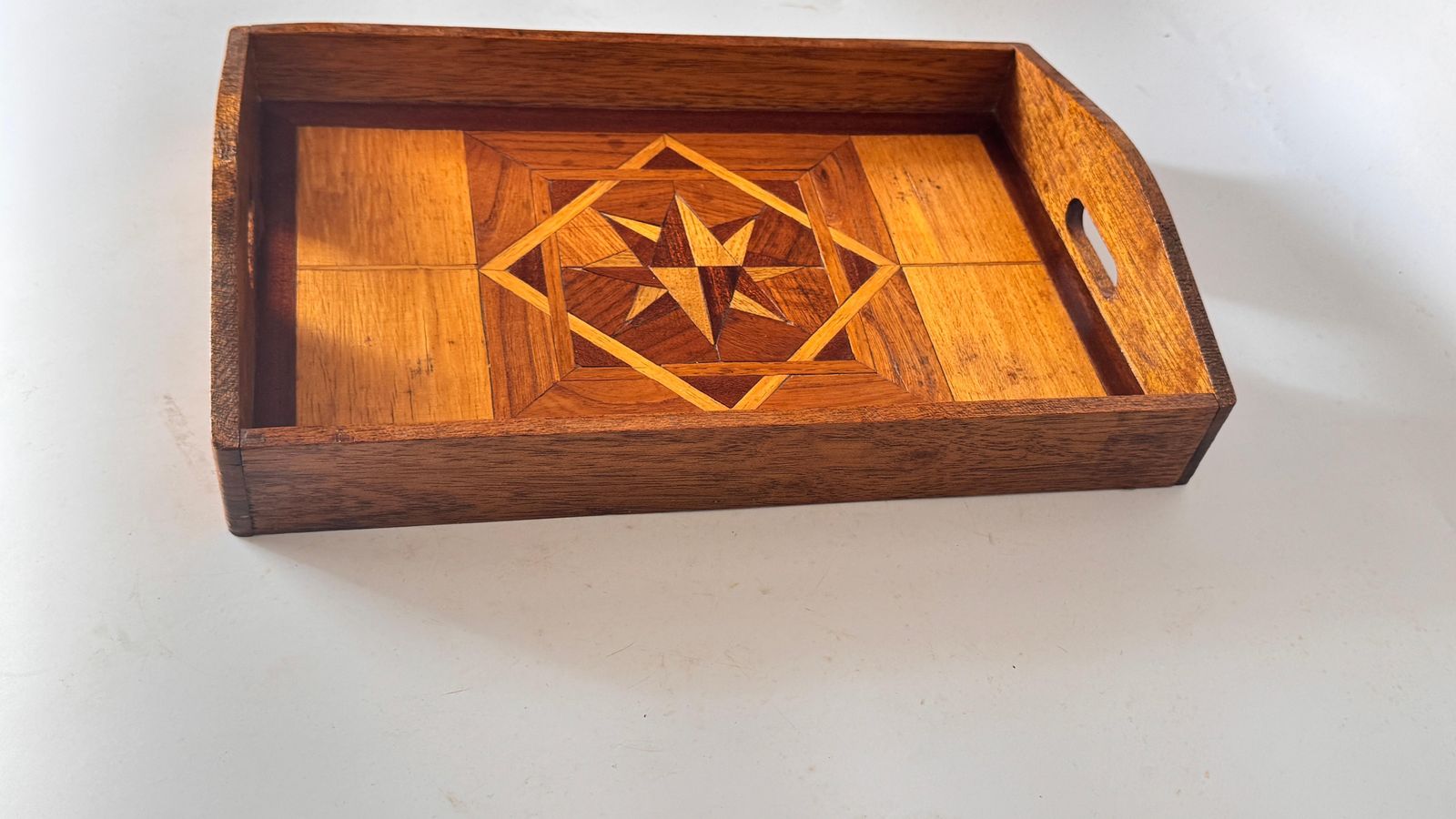 Home Decor Art Deco Wooden Tray With Geometric Marquetry – France, 1940s photo