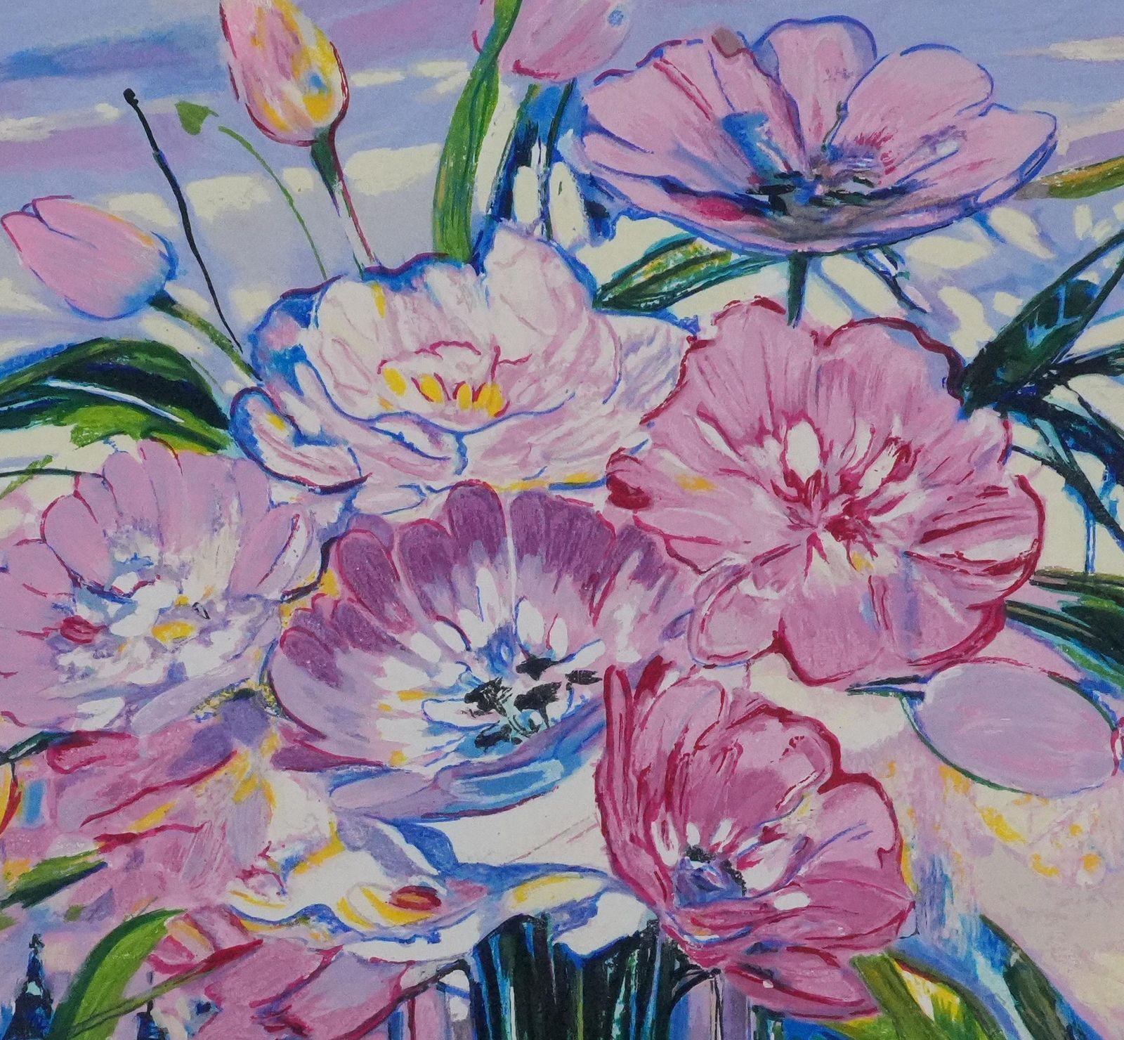 Michel Henrybouquet Of Flowers Under A Pink Sky   Original Screenprint photo for sale