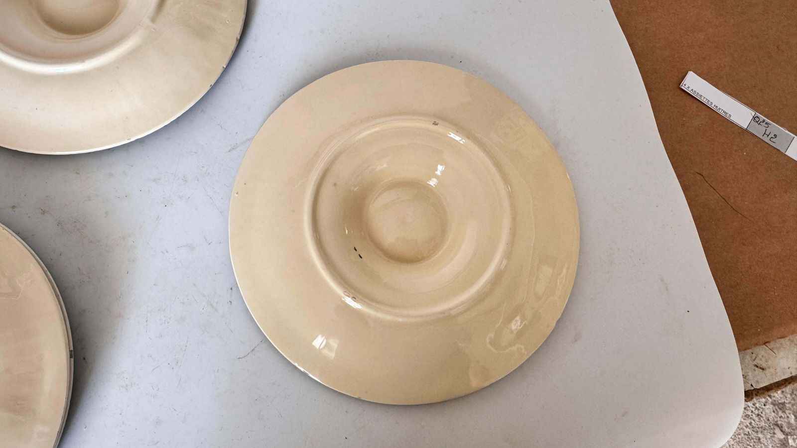photo furniture Set Of 4 Oyster Plates – Majolica, 19th Century – Green, White & Brown Glaze