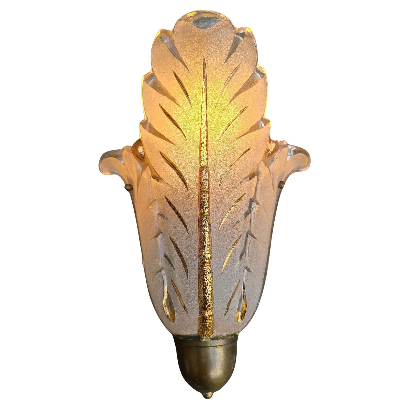 Pair Of Murano Glass Wall Sconces, Leaf Design With Gold Details, Italy, 1950s photo furniture