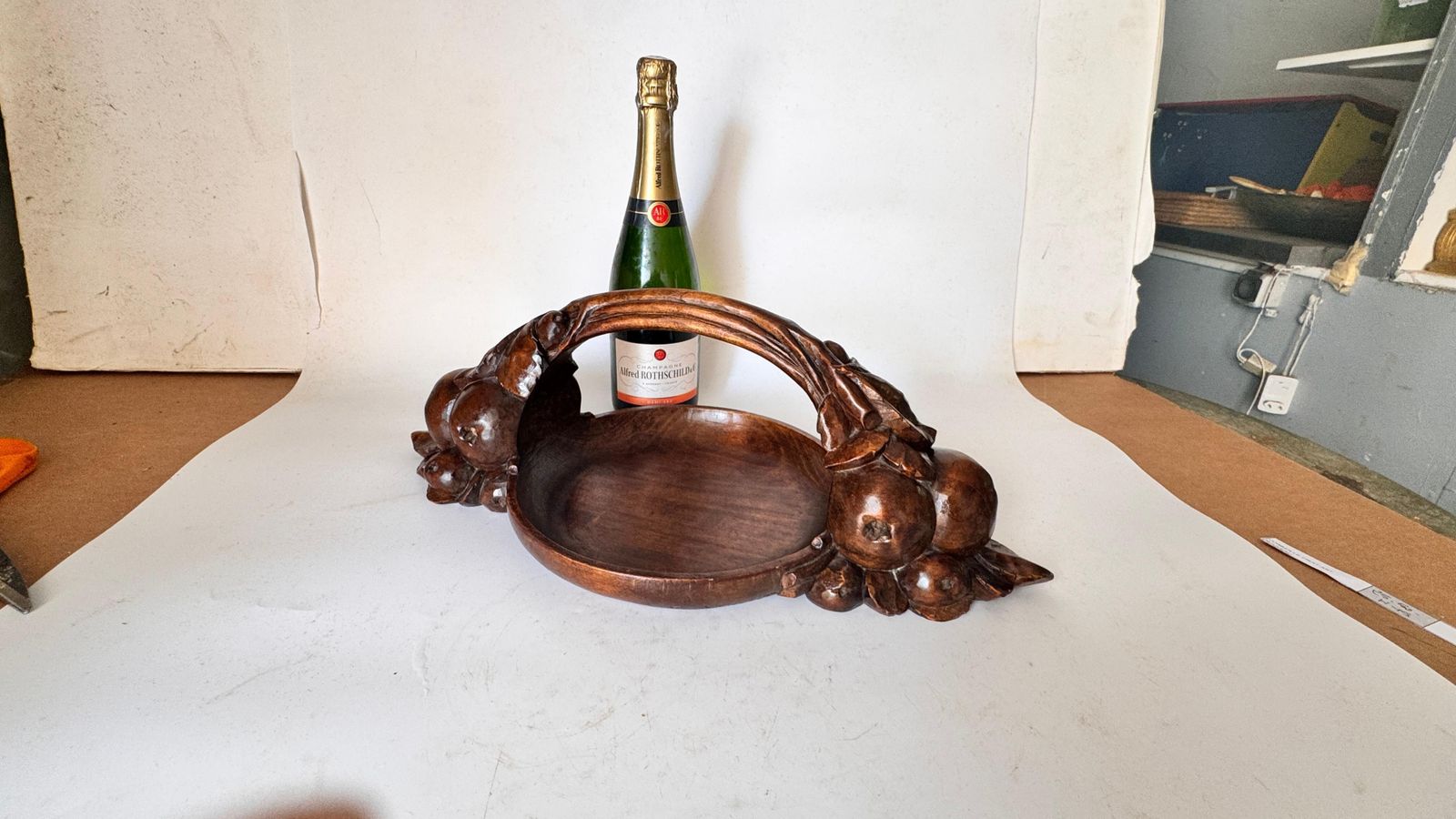 Art Deco Fruit Basket – Hand Carved Wooden Bowl, France, 1930s photo furniture