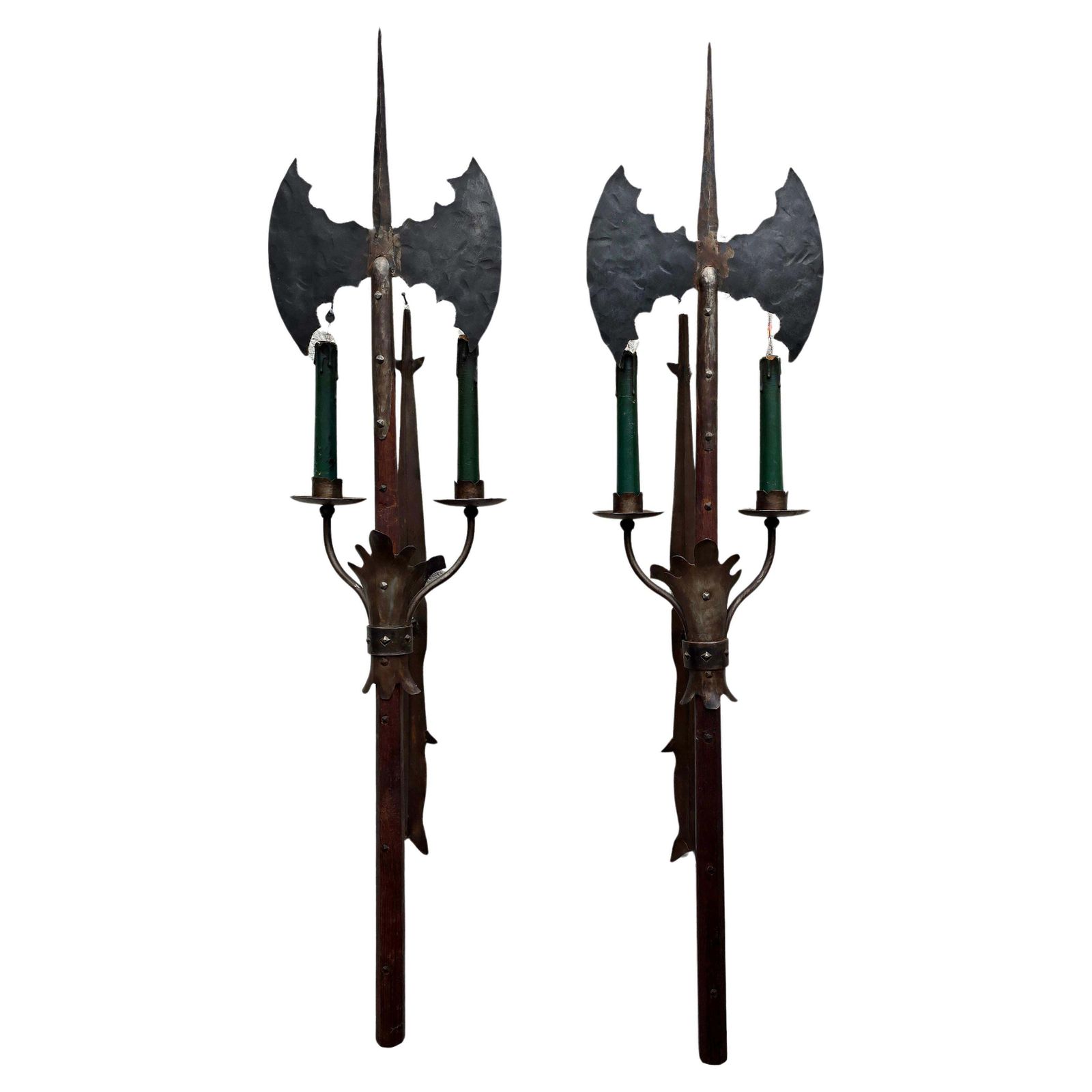 Pair Of French Gothic Revival Wrought Iron Wall Sconces, Circa 1950 photo furniture