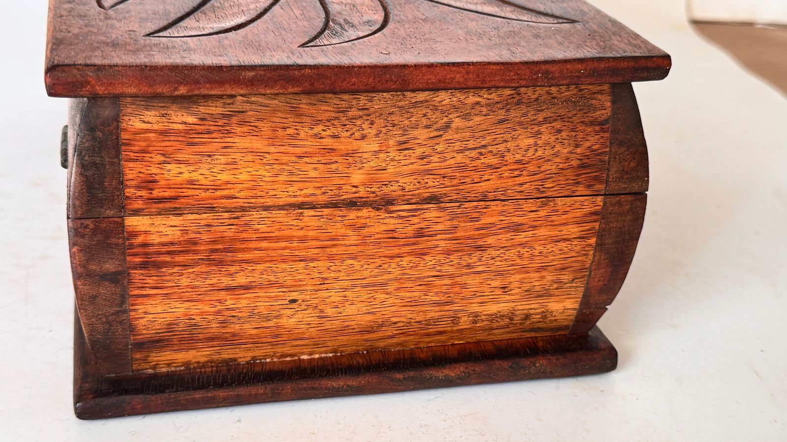 Home Decor French Wooden Box With Ceramic Inlay – Geometric Floral Motif – Circa 1950 photo