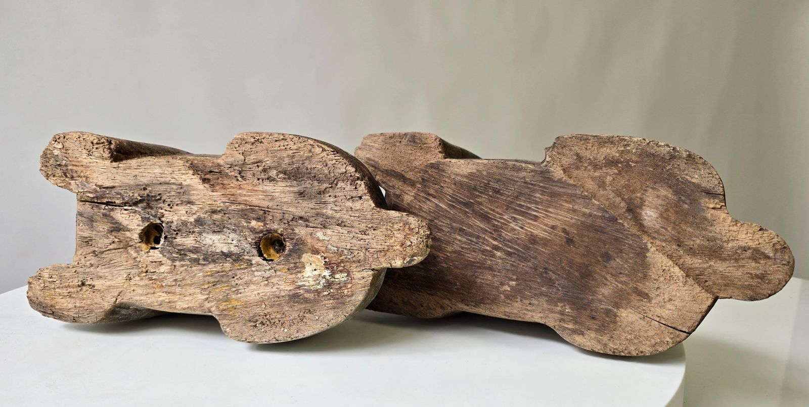 Art Pair Of Antique Folk Art Carved Wooden Maltese Dog Sculptures photo