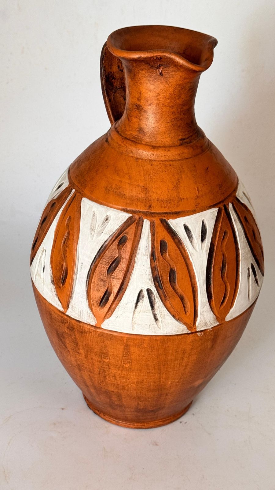 Hand Painted French Ceramic Jug – Tribal Geometric Motifs – 20th Century photo furniture