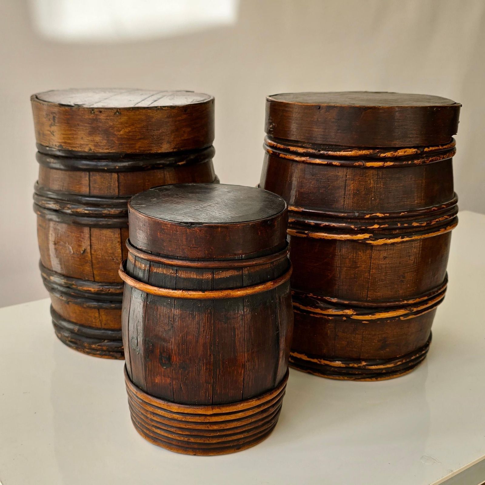 Set Of Three Antique Dutch/Flemish Herring Barrels With Original Inscriptions photo furniture