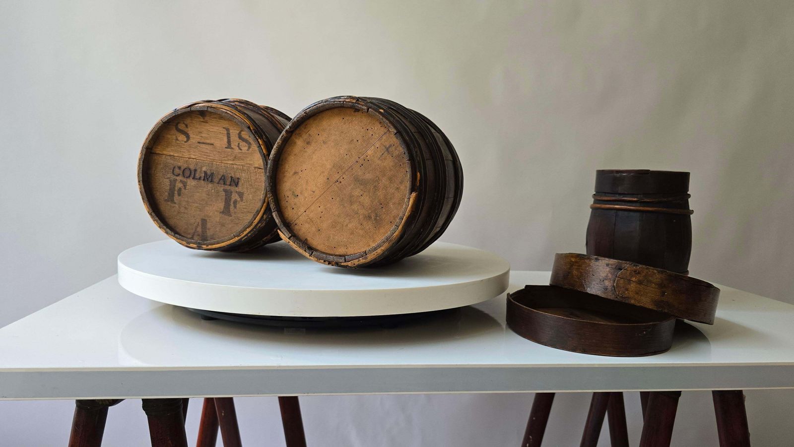 Set Of Three Antique Dutch/Flemish Herring Barrels With Original Inscriptions photo vintage