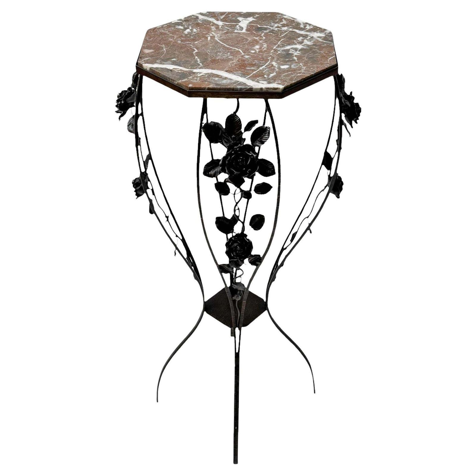 Art Deco Extra Large Wrough Iron Pedestal With Multi Colored Marble Top, 1930s