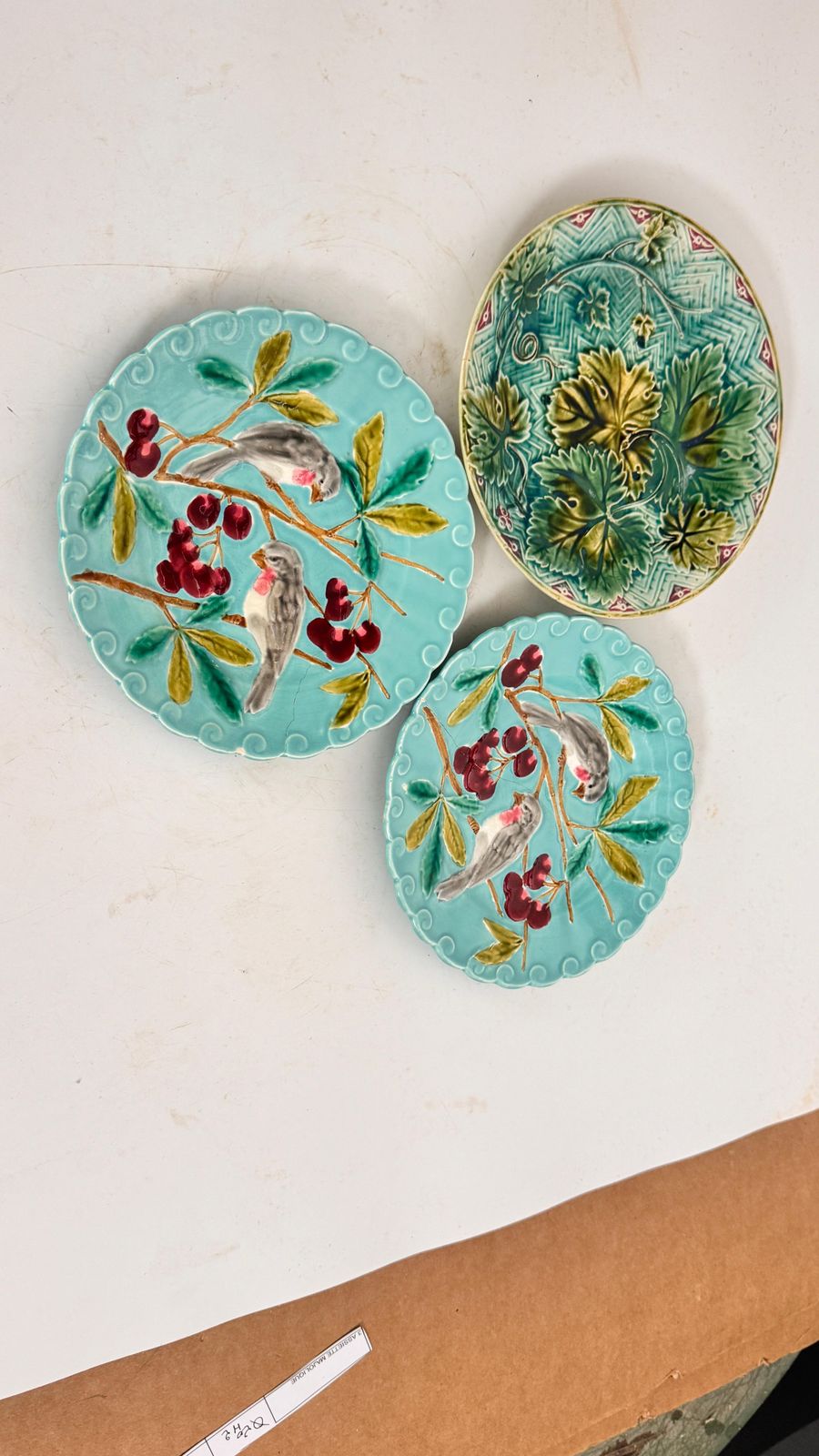 Set Of Three 19th Century French Majolica Plates – Birds, Vegetation & Fruits photo Home Decor