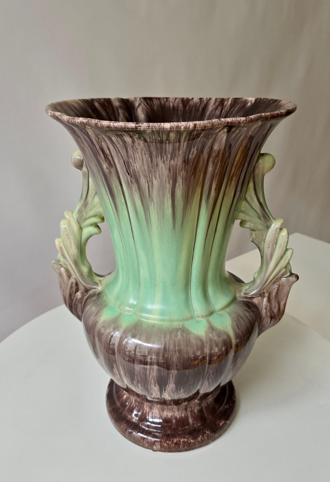 Large German Ceramic Fat Lava Vase, Drip Glaze Brown & Green, 1950s photo furniture
