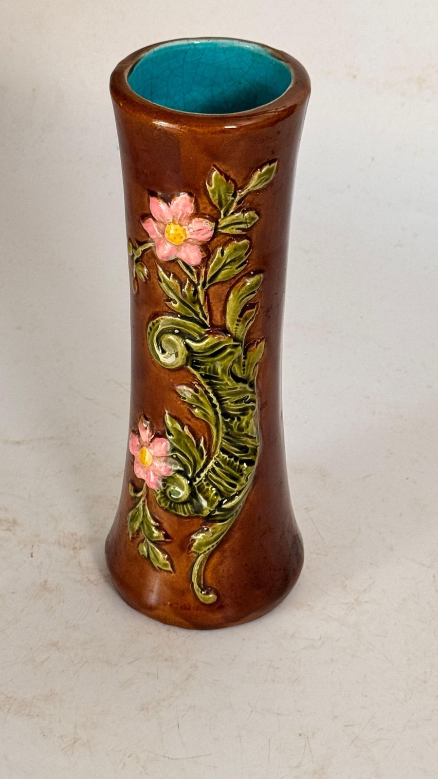 19th Century Majolica Vase With Floral And Foliage Motifs photo Home Decor