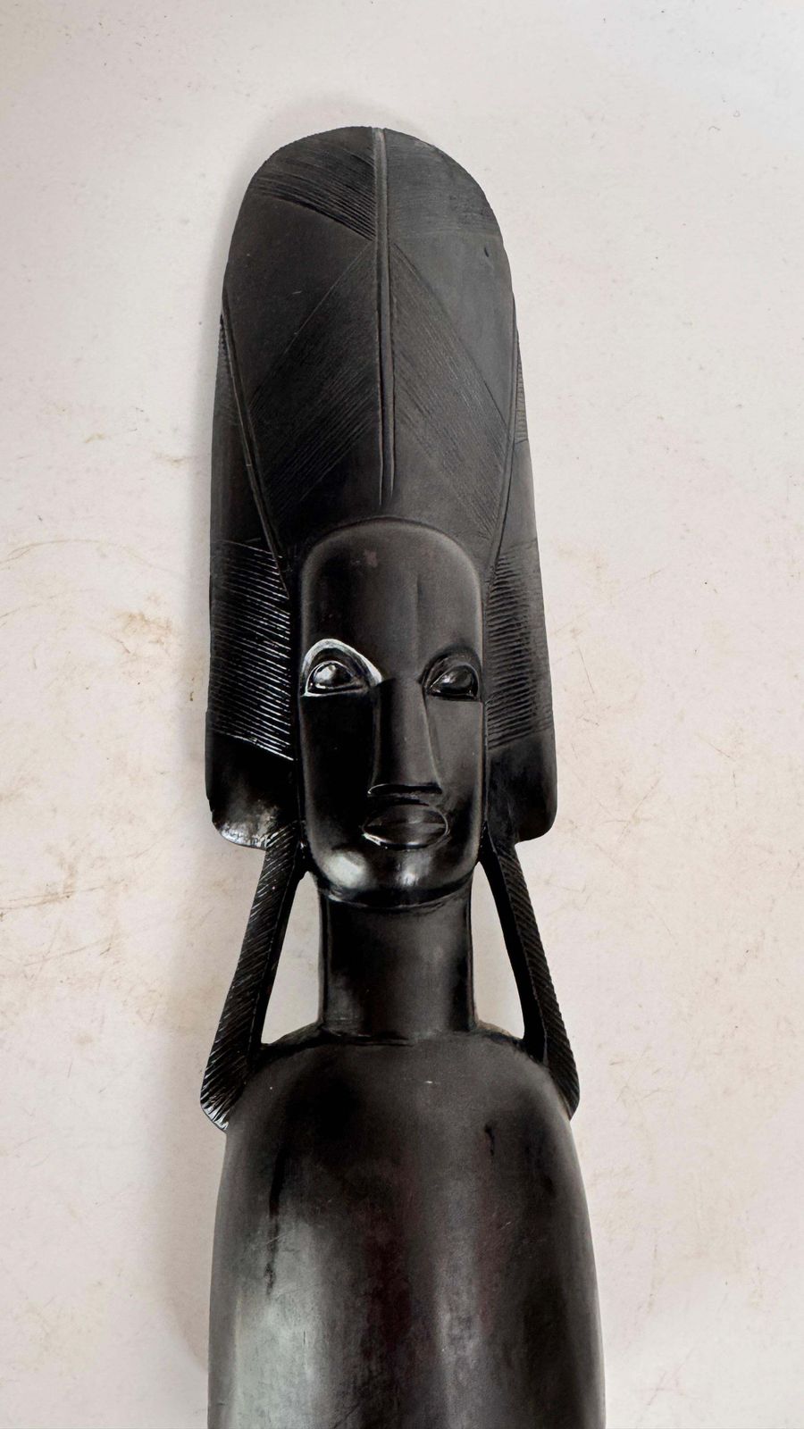 African Style Wooden Sculpture Of A Woman With Ritual Headdress – France, 20th photo vintage