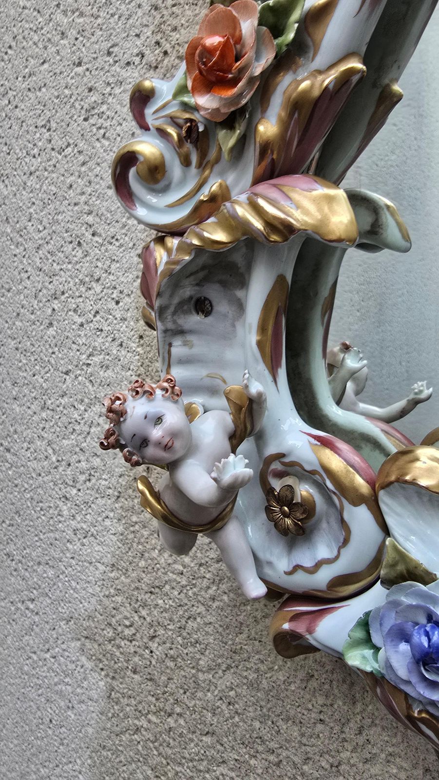 Large Italian Capodimonte Porcelain Hollywood Regency Mirror With Cherubs photo Home Decor