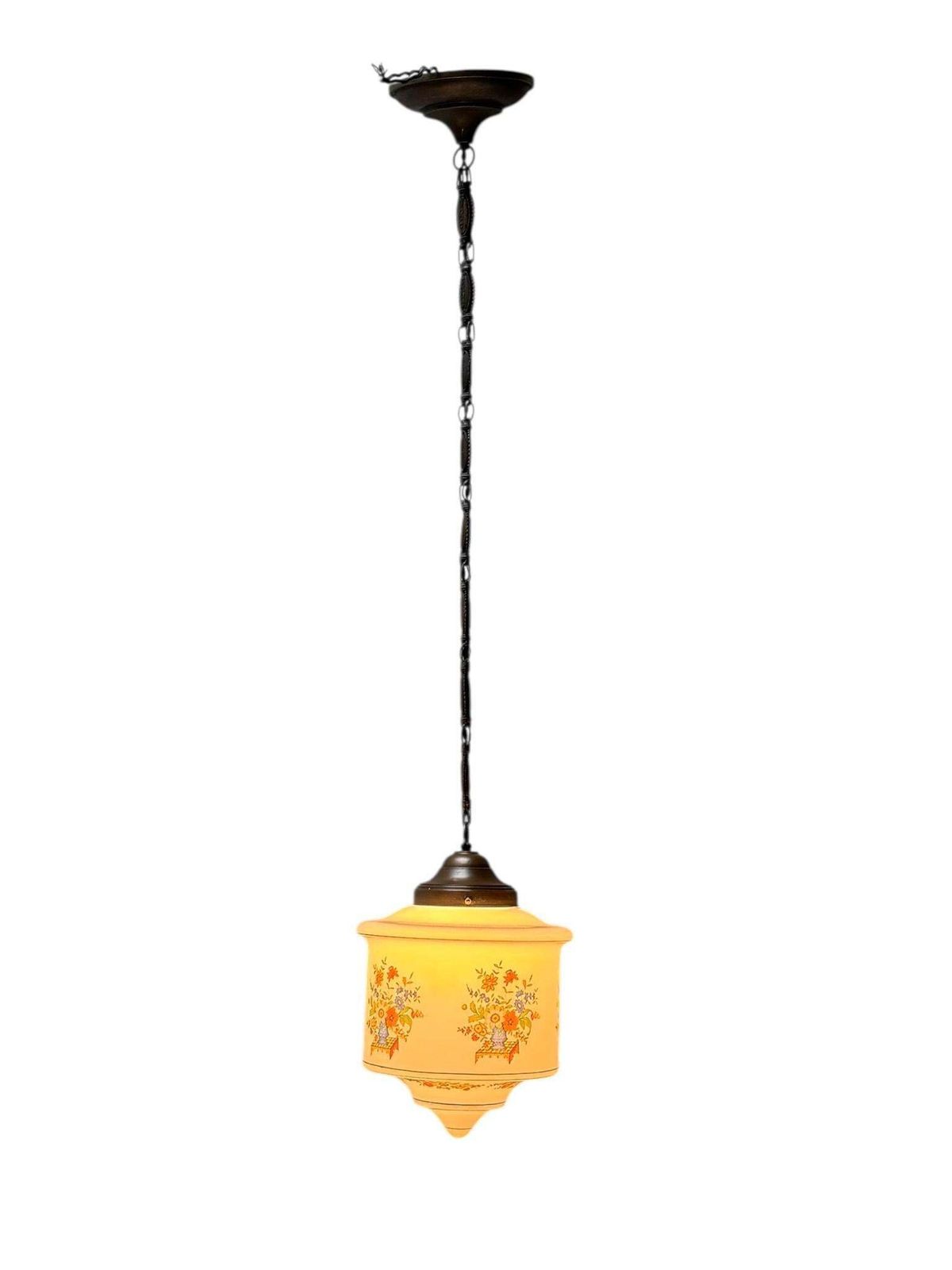 Art Nouveau Pendant Light With Original Hand Painted Glass Shade, 1900s photo furniture