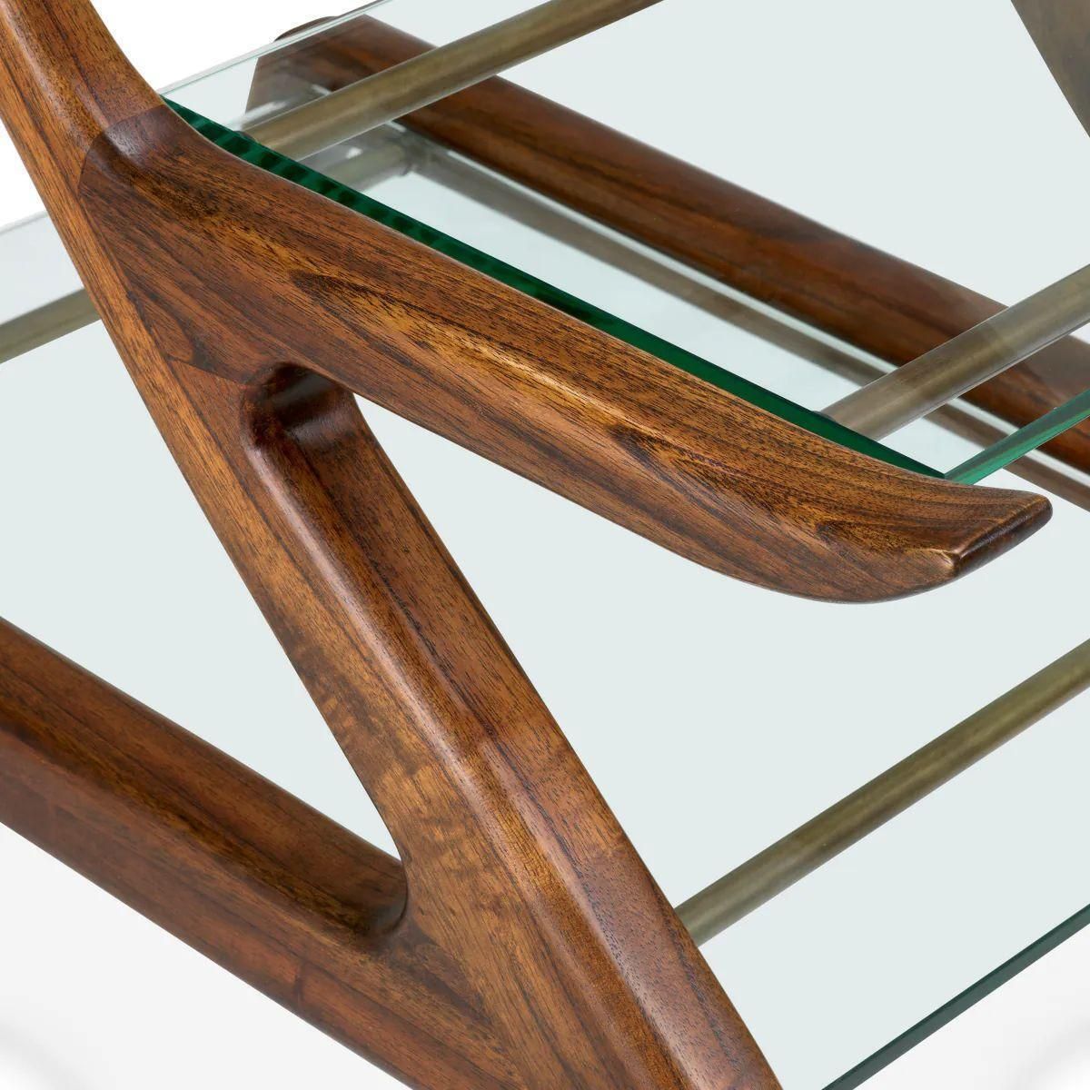 Serving Trolley In Classic Brown Wood And Clear Glass photo vinterior