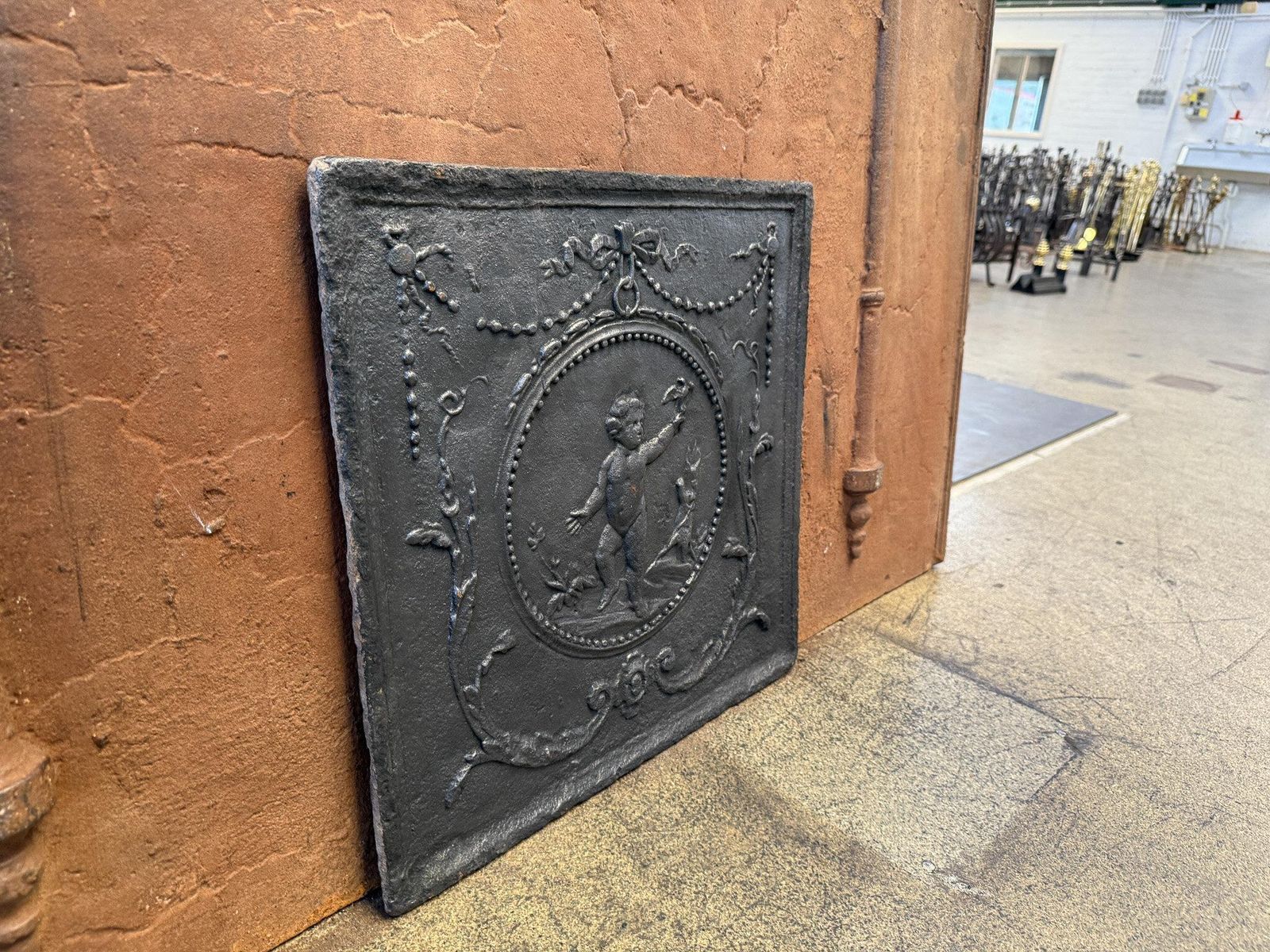 photo vinterior 19th Century French 'Cupid' Fireback / Backsplash, Neoclassical Period.