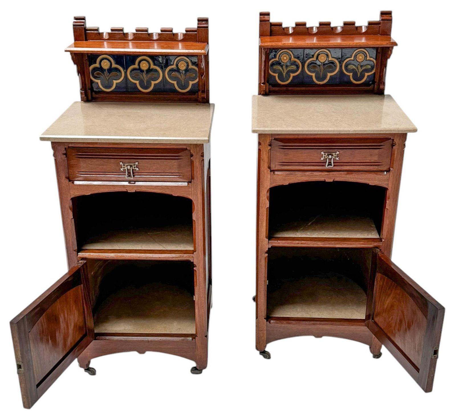 Two Arts & Crafts Nightstands By Gustave Serrurier Bovy, 1900s photo vintage