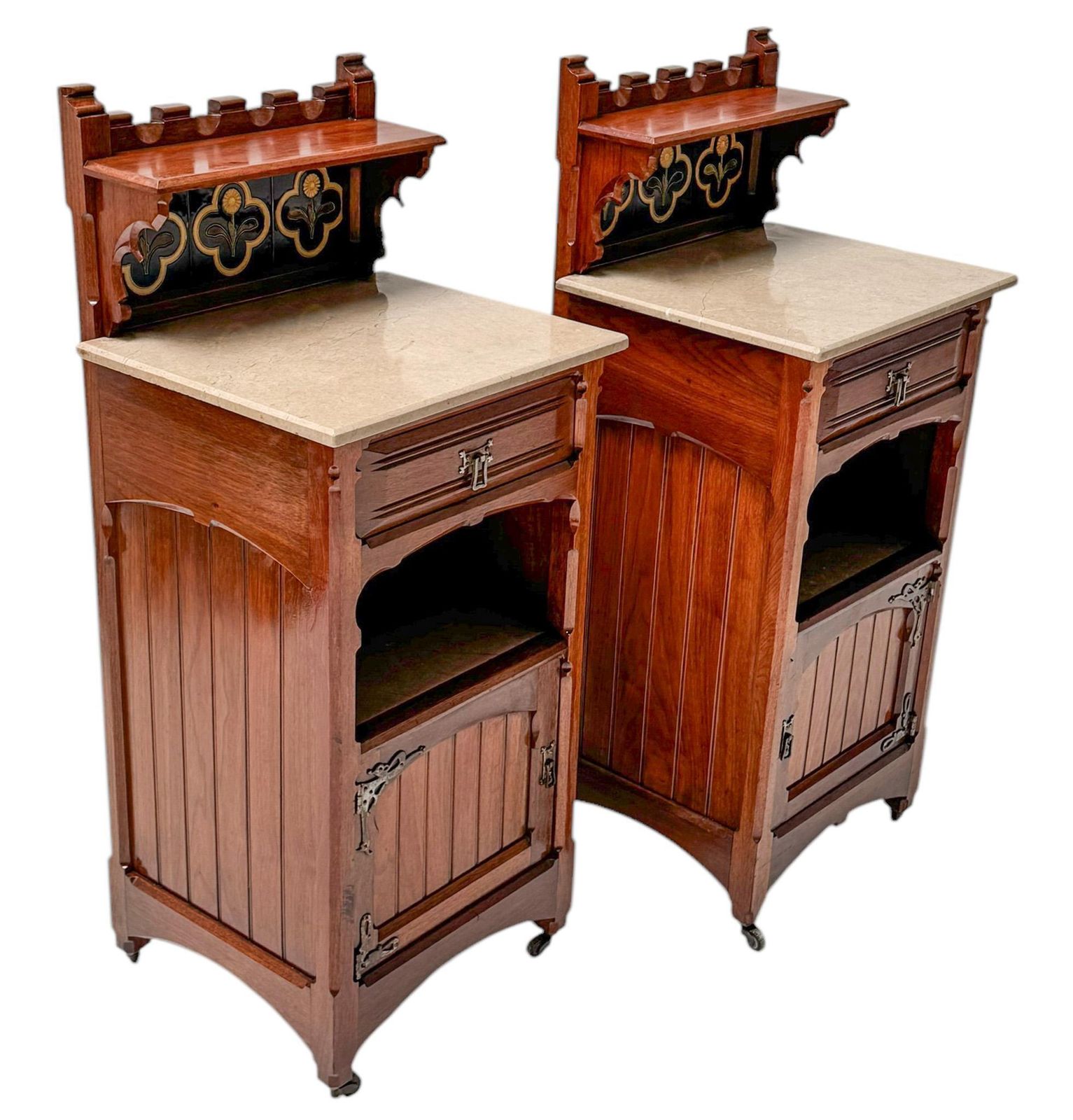 2875.0 Two Arts & Crafts Nightstands By Gustave Serrurier Bovy, 1900s photo