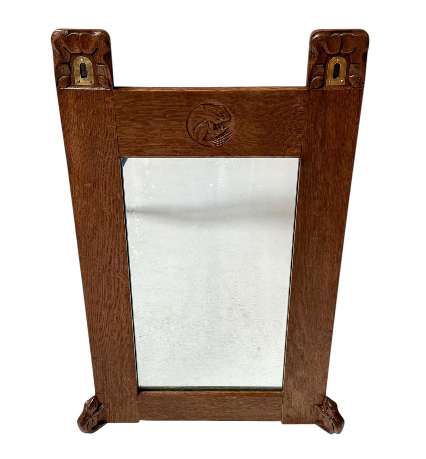 Arts & Crafts Wall Mirror With Hand Carved Frogs By Kobus De Graaff, 1900s photo furniture