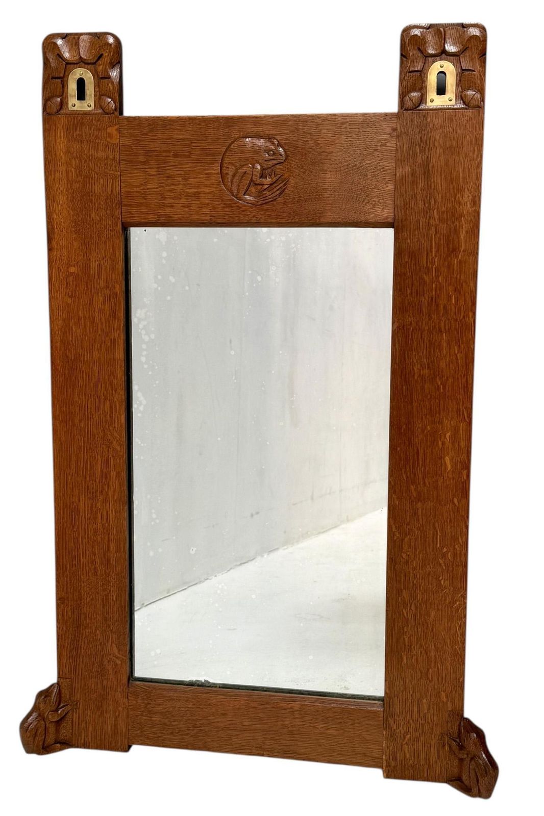 Arts & Crafts Wall Mirror With Hand Carved Frogs By Kobus De Graaff, 1900s photo Home Decor