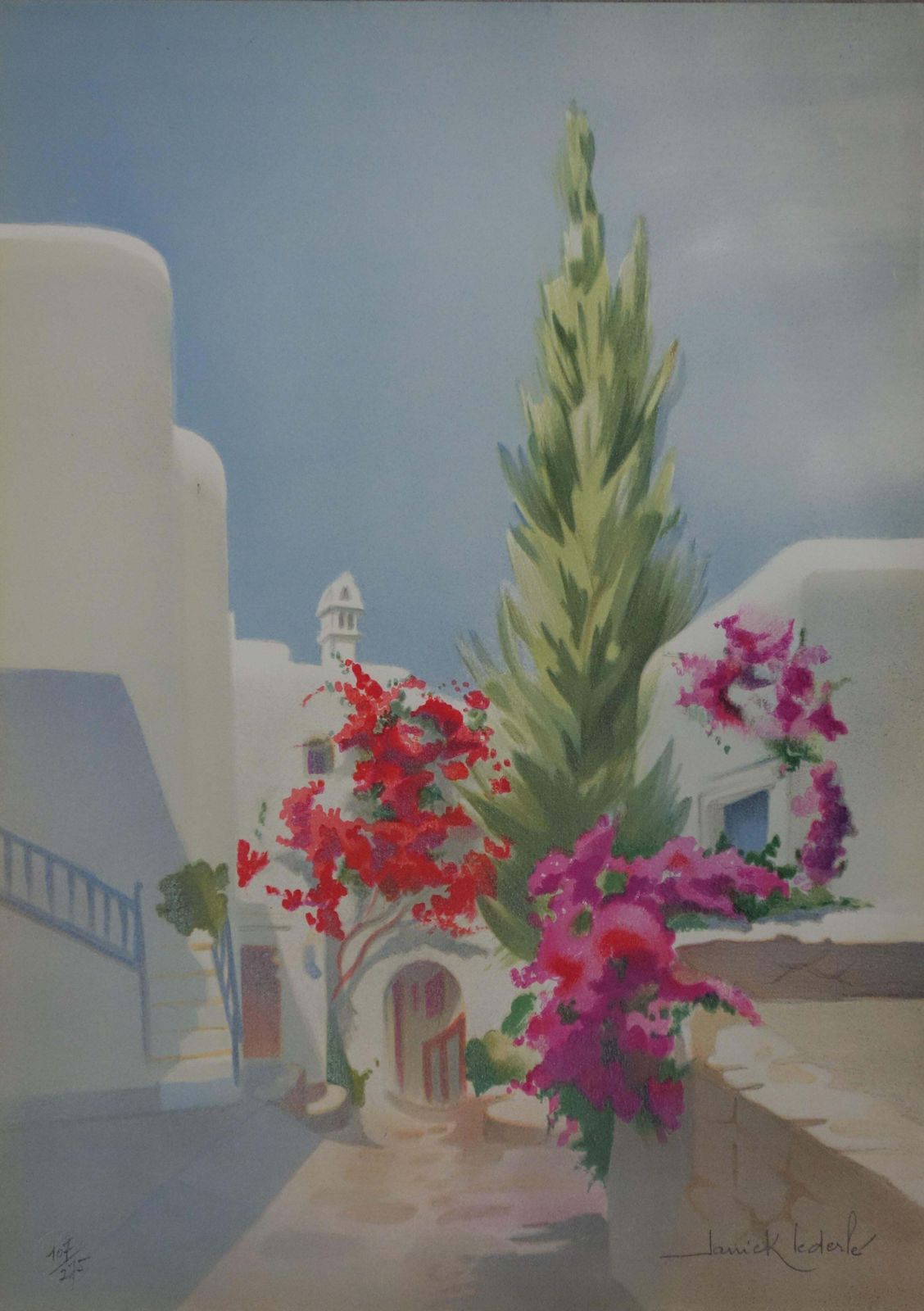 Janick Lederlelittle Street In Santorini   Original Handsigned Lithograph