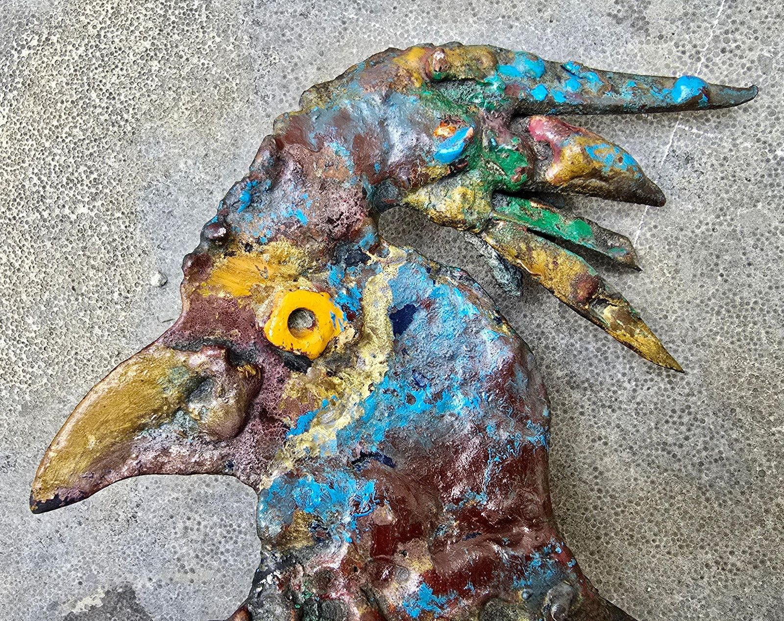 Brutalist Handcrafted Wall Sculpture Of A Rooster, Europe, Circa 1960s–1970s photo vinterior