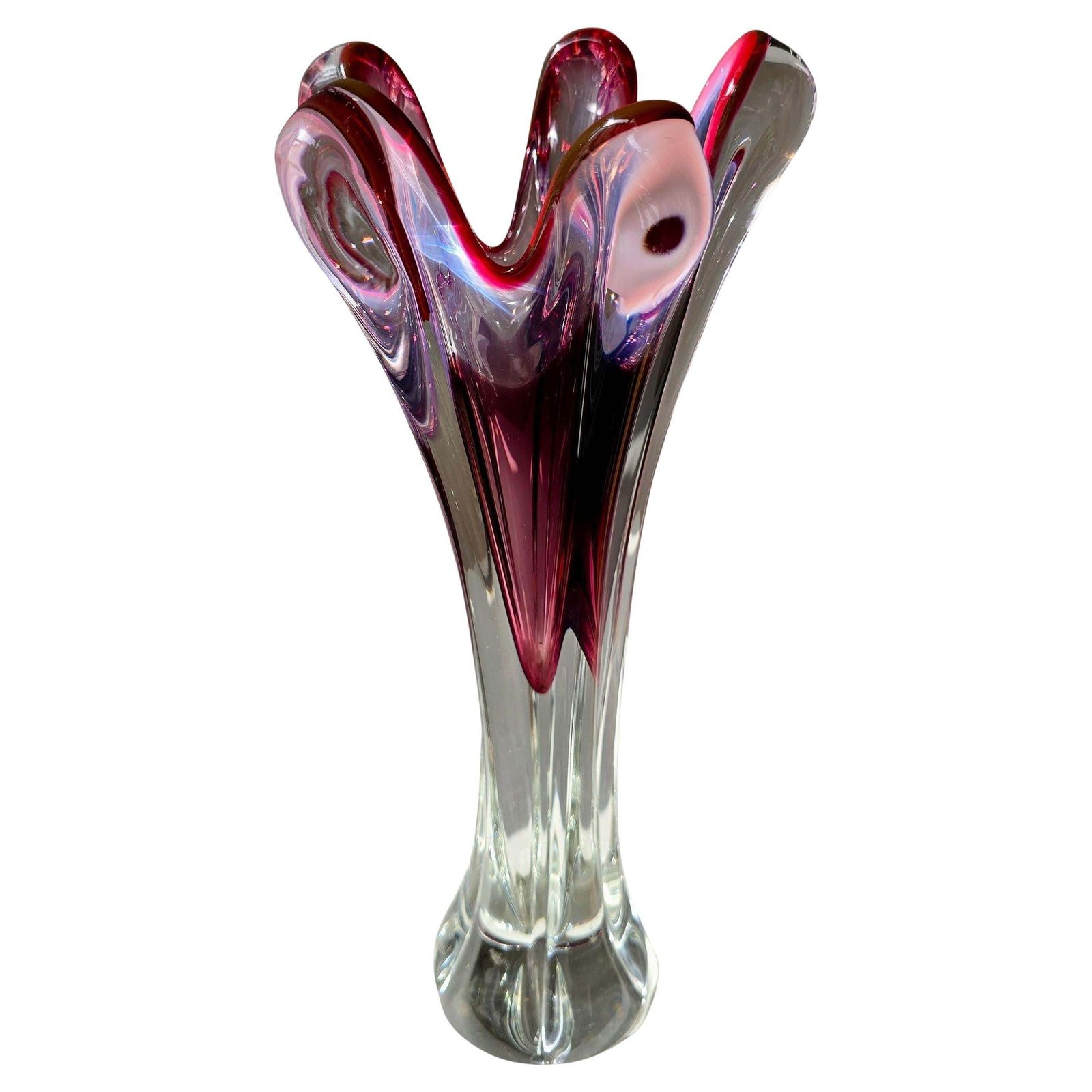 Murano Sommerso Ruby Red Glass Vase With Five Lobes, Italy, 1960s