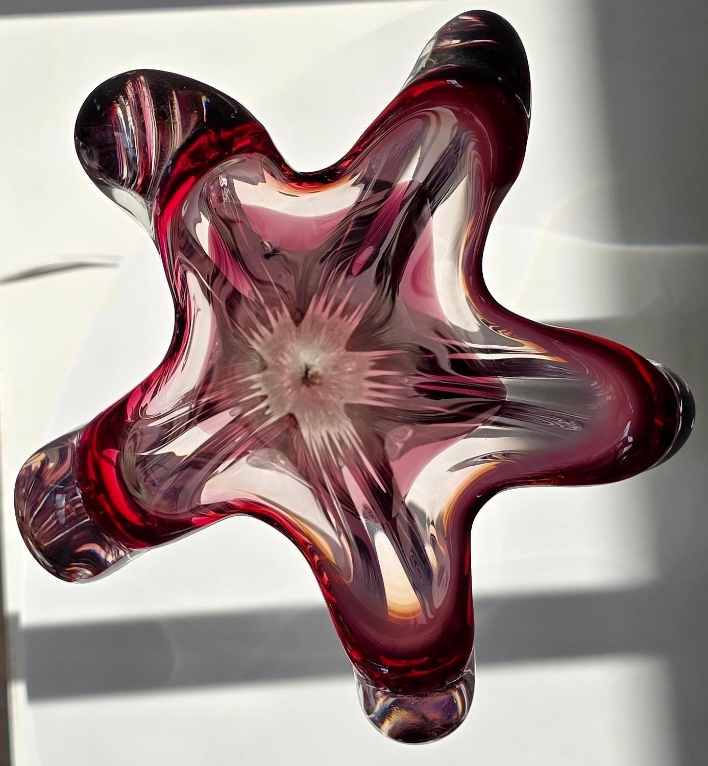 Murano Sommerso Ruby Red Glass Vase With Five Lobes, Italy, 1960s photo 1385.0