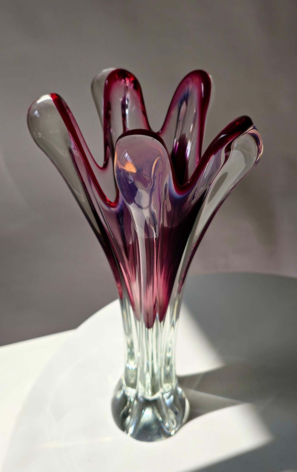 Murano Sommerso Ruby Red Glass Vase With Five Lobes, Italy, 1960s photo buy