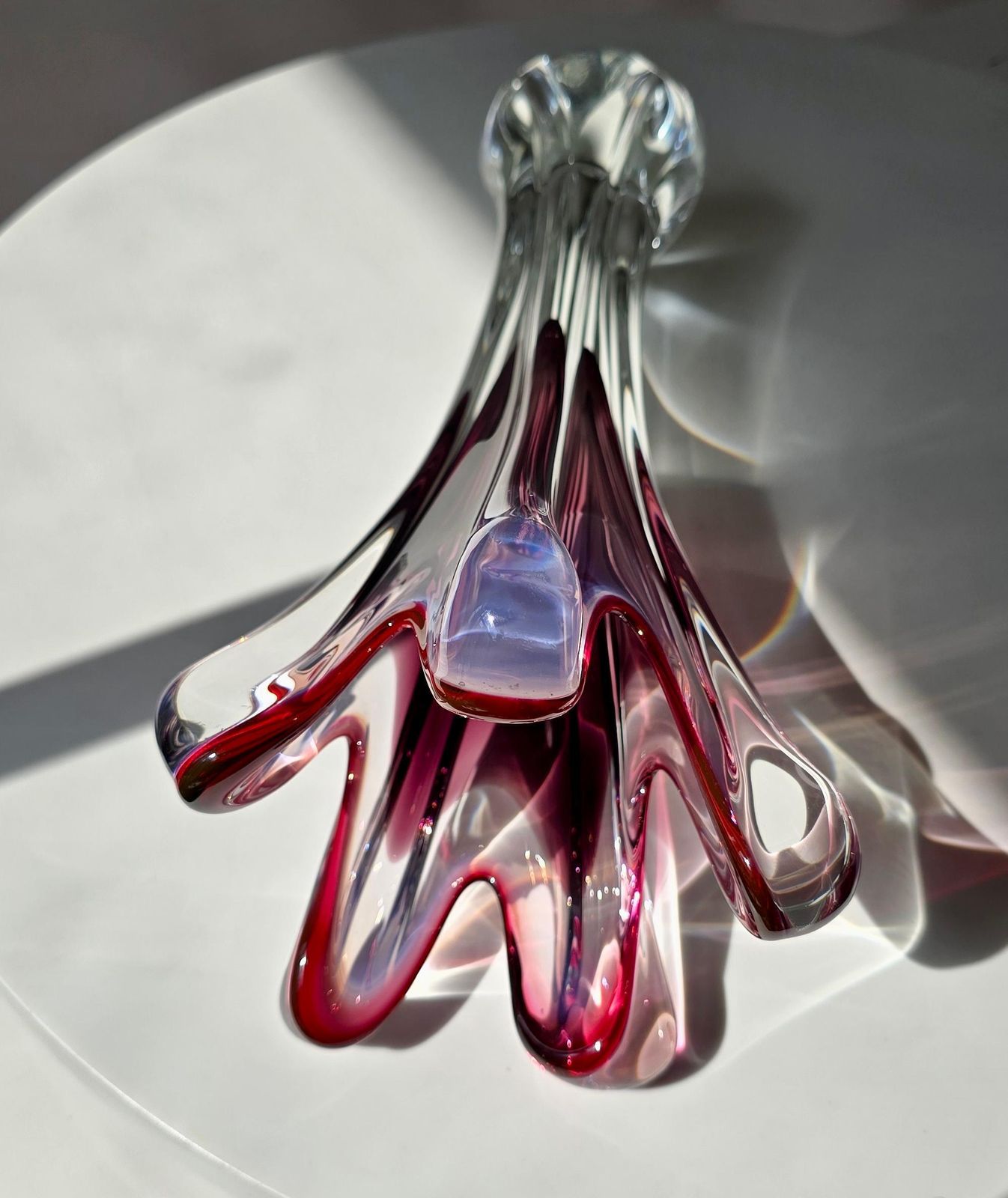 photo vinterior Murano Sommerso Ruby Red Glass Vase With Five Lobes, Italy, 1960s