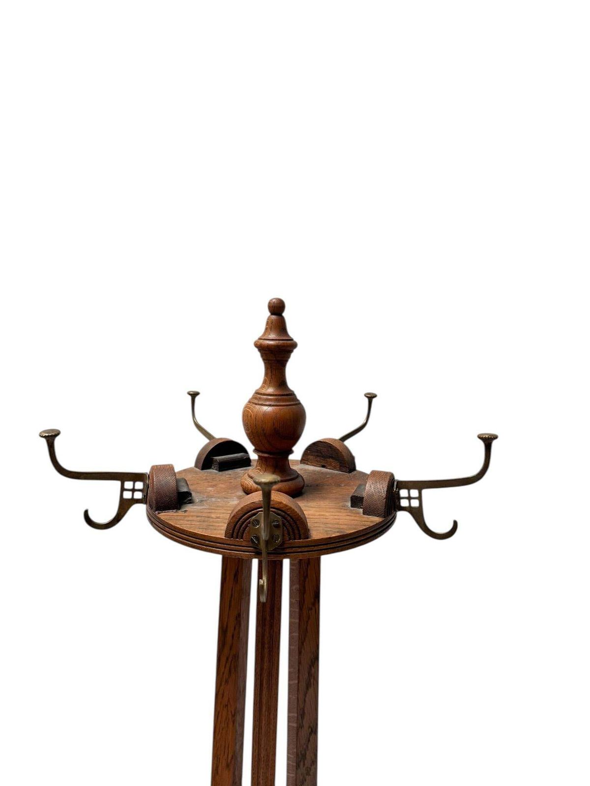 1691.0 Arts & Crafts Coat Stand Or Porte Manteau With Rotating Top, 1900s photo