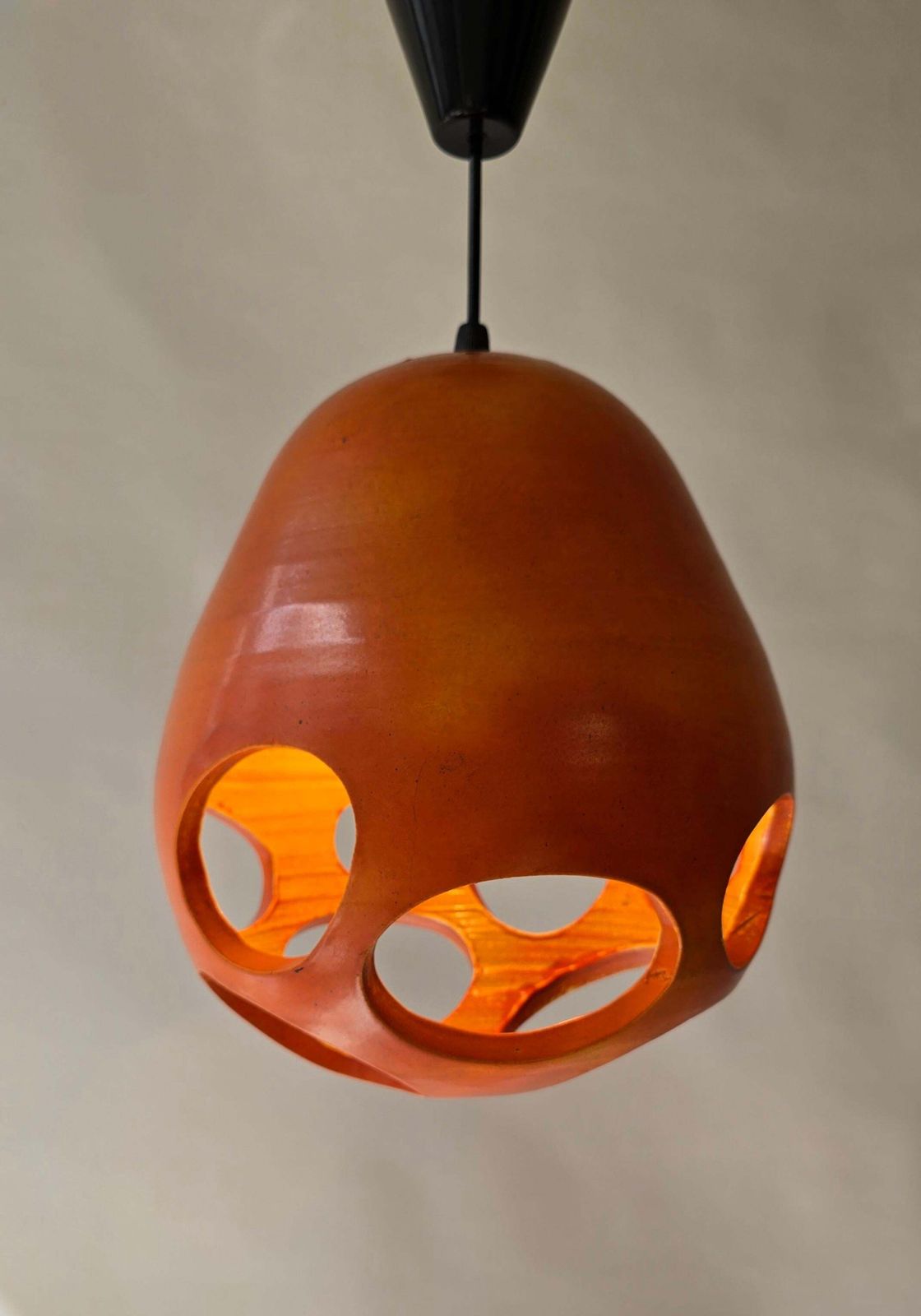 Mobach Orange Pierced Ceramic Pendant, Dutch Mid Century Modern photo vinterior