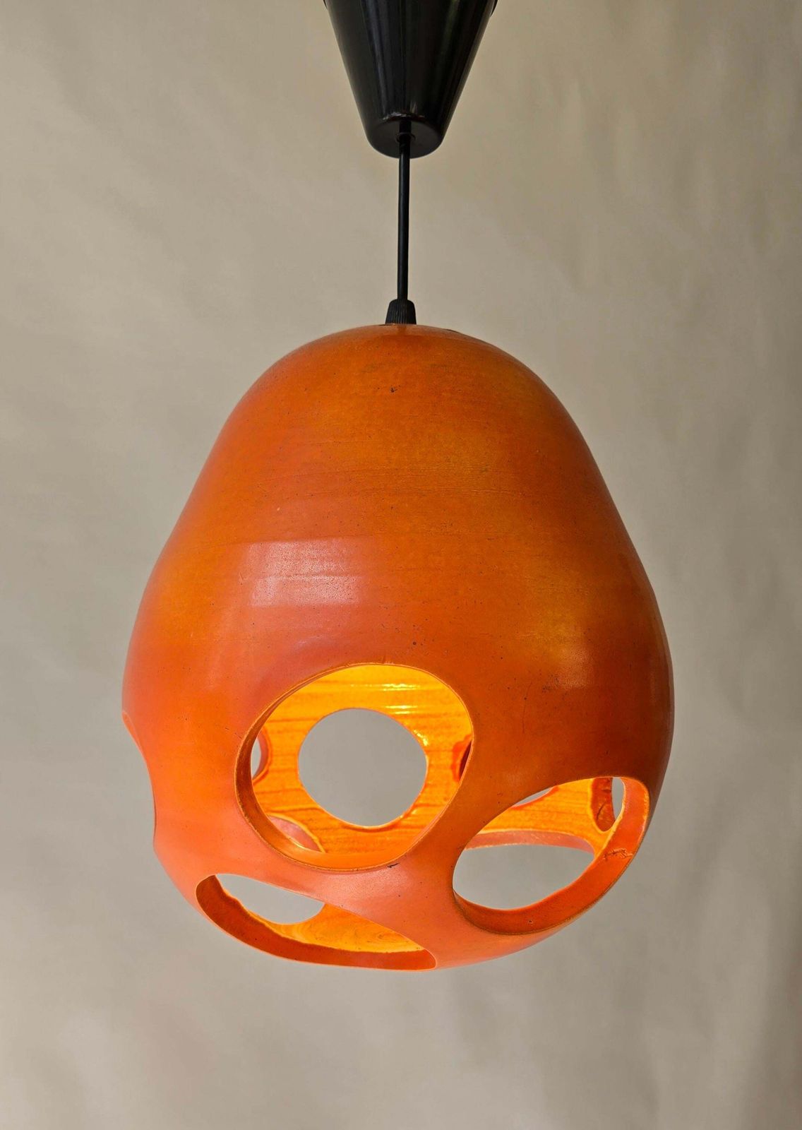 Mobach Orange Pierced Ceramic Pendant, Dutch Mid Century Modern photo buy