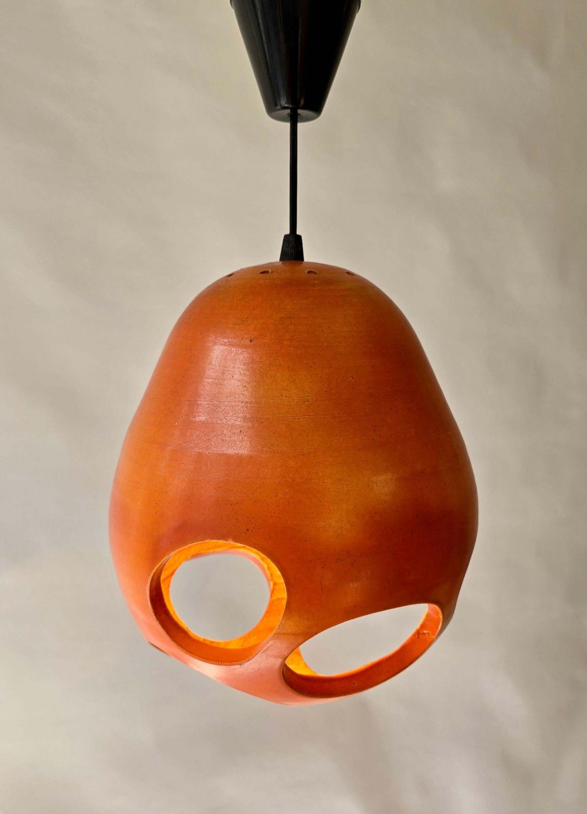Mobach Orange Pierced Ceramic Pendant, Dutch Mid Century Modern photo vintage