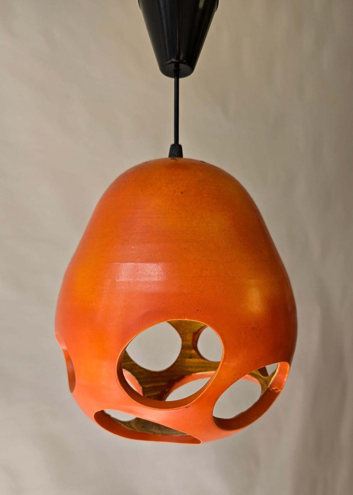 photo furniture Mobach Orange Pierced Ceramic Pendant, Dutch Mid Century Modern