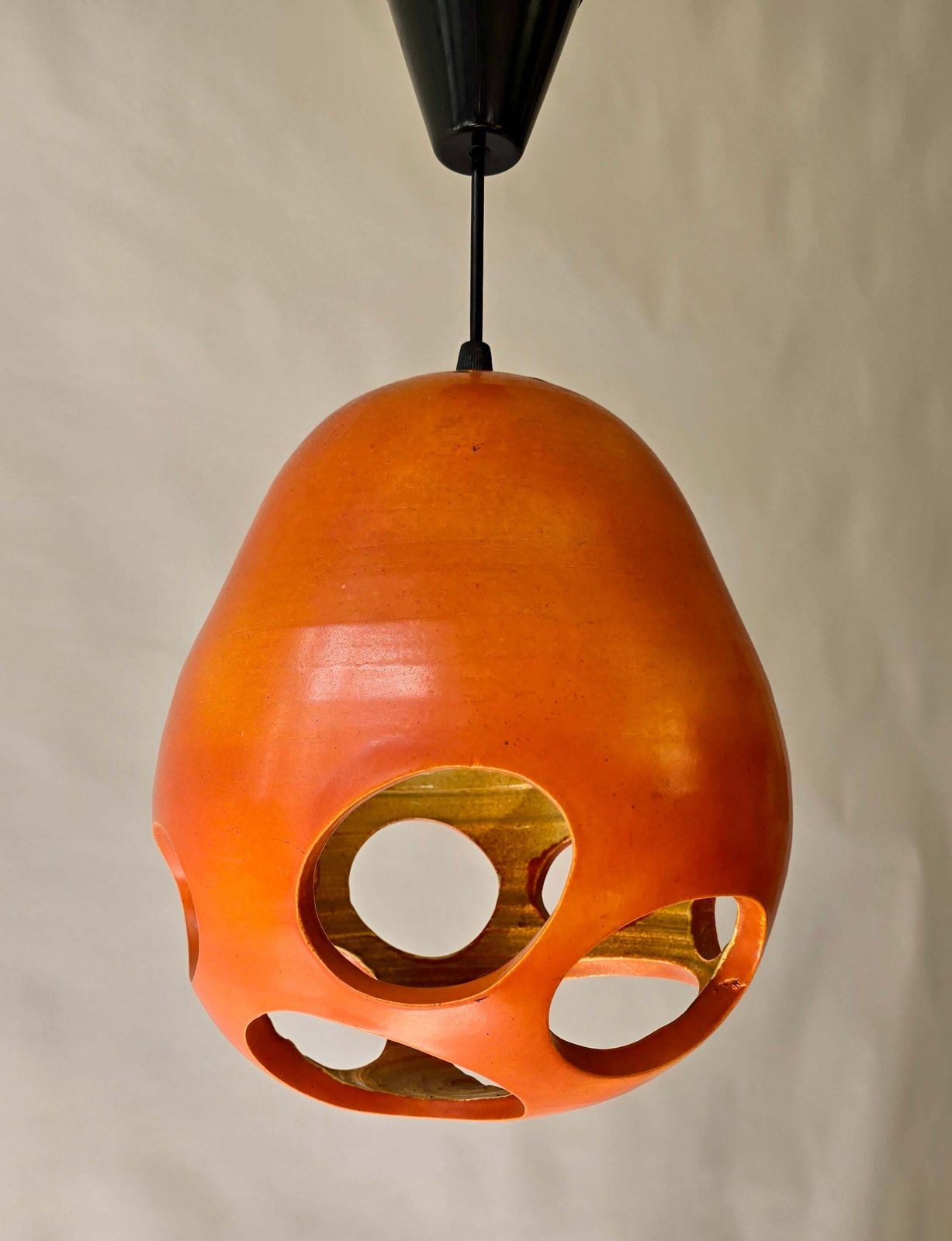 Lighting Mobach Orange Pierced Ceramic Pendant, Dutch Mid Century Modern photo