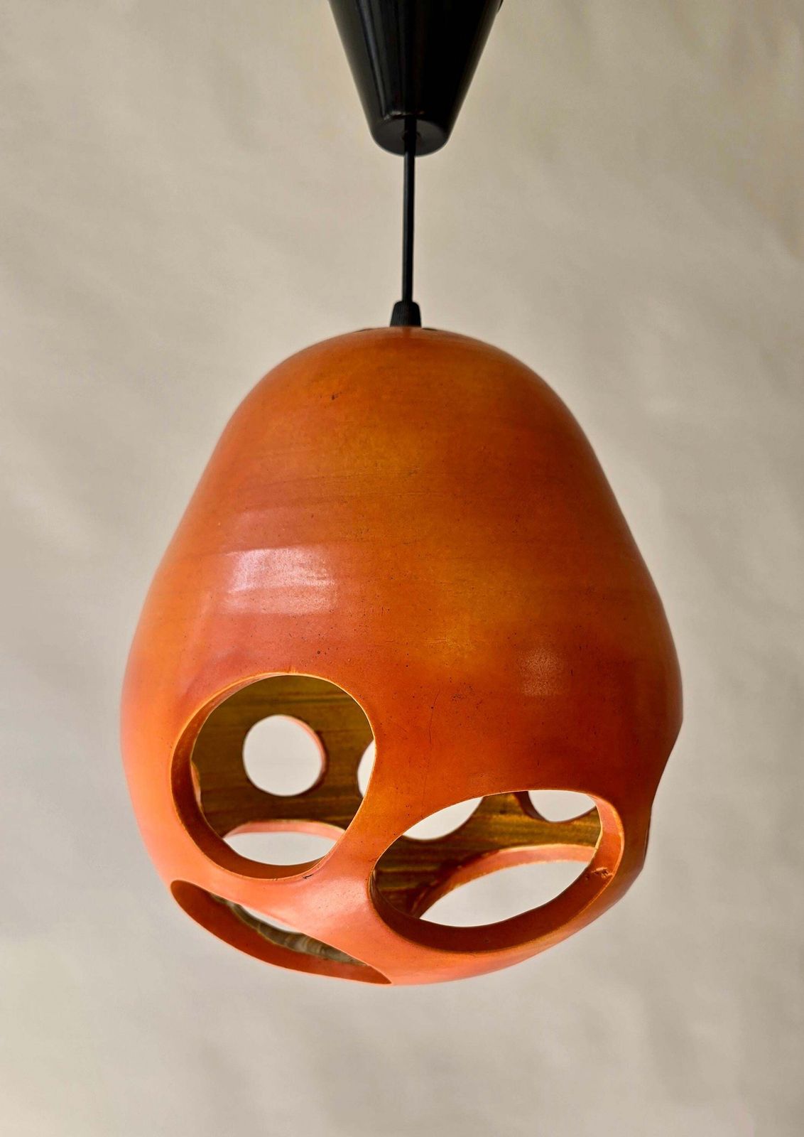 1636.0 Mobach Orange Pierced Ceramic Pendant, Dutch Mid Century Modern photo
