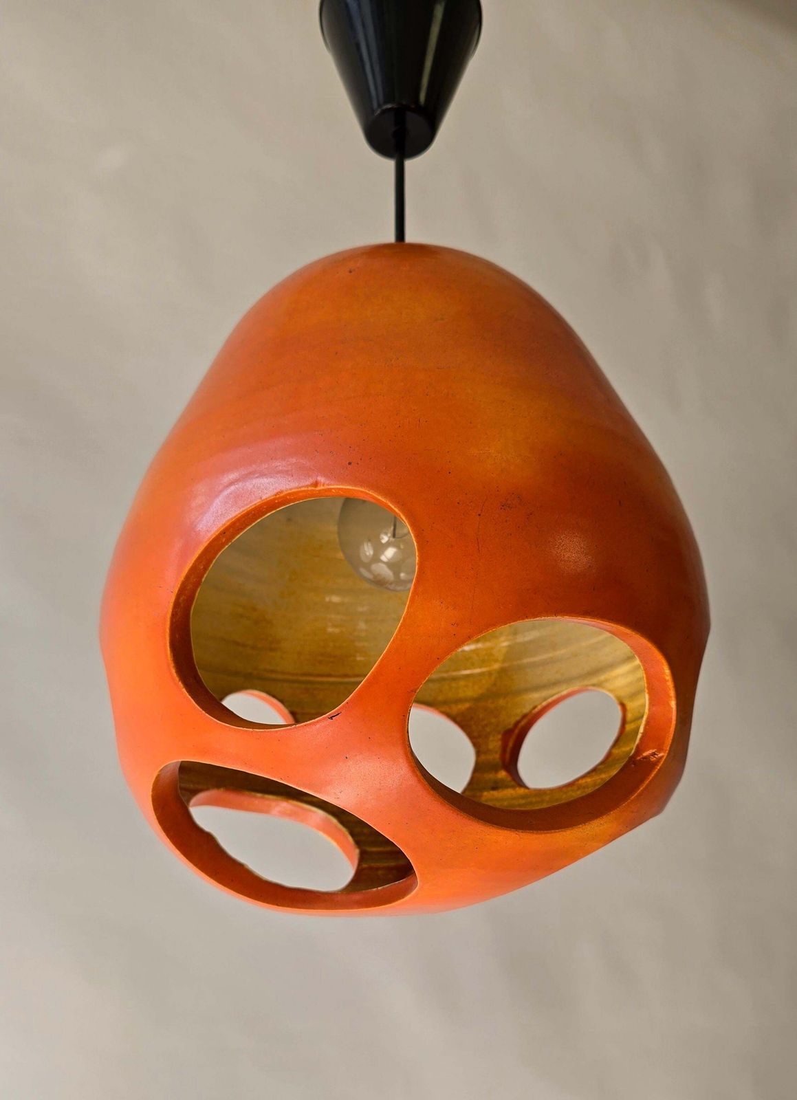 photo vinterior Mobach Orange Pierced Ceramic Pendant, Dutch Mid Century Modern