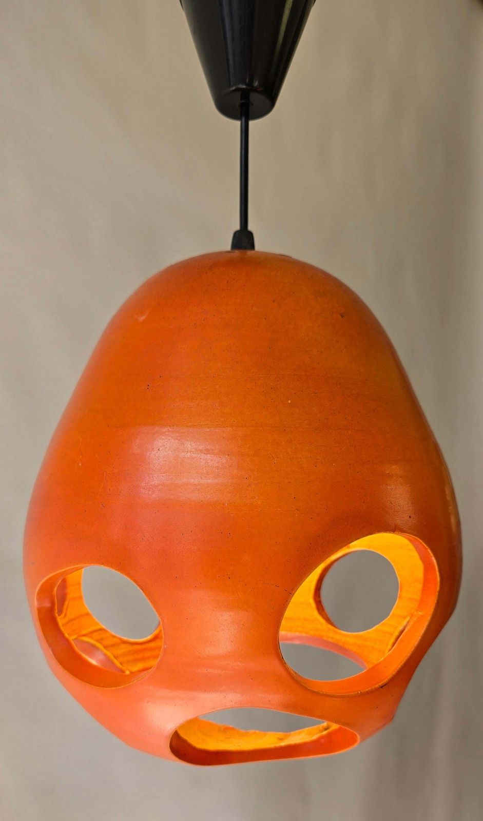 photo buy Mobach Orange Pierced Ceramic Pendant, Dutch Mid Century Modern