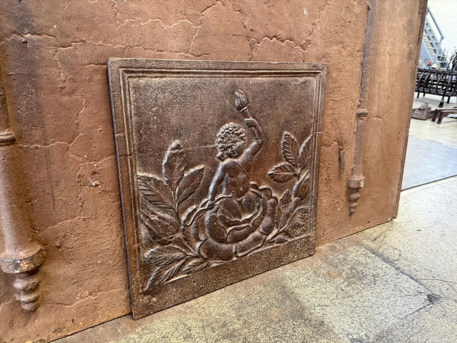 412.0 French 'Cupid' Fireback / Backsplash, 19th Century, Napoleon III Period photo