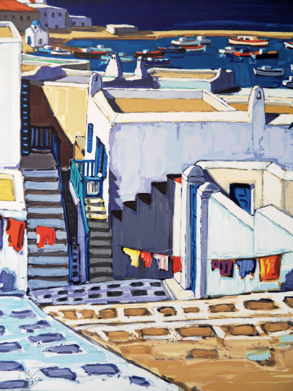Jean Claude Quilicigreece : Summer In Mykonos   Original Handsigned Lithograph photo for sale
