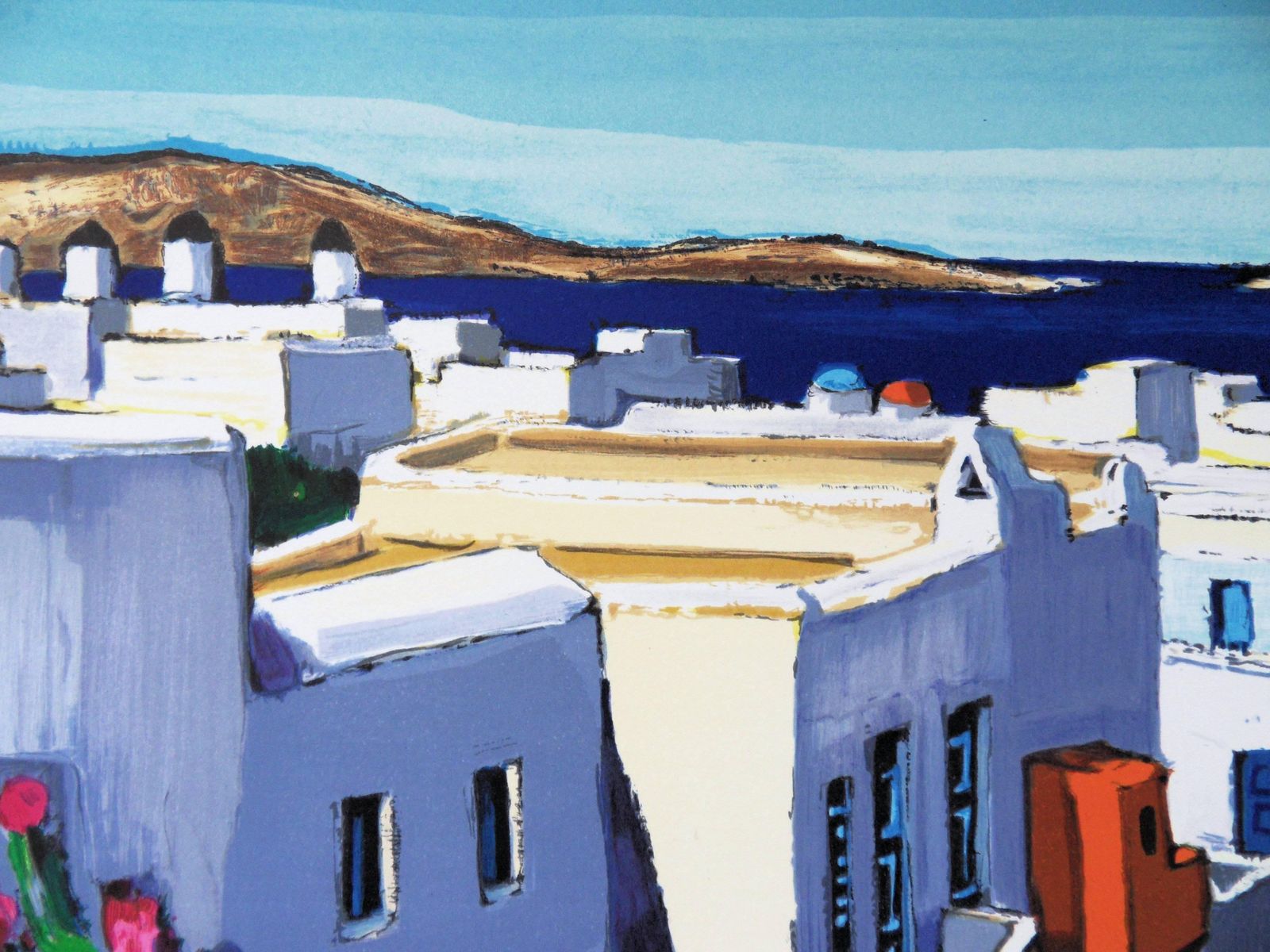 Jean Claude Quilicigreece : Small Street In Santorini   Handsigned Original Lithograph photo Art