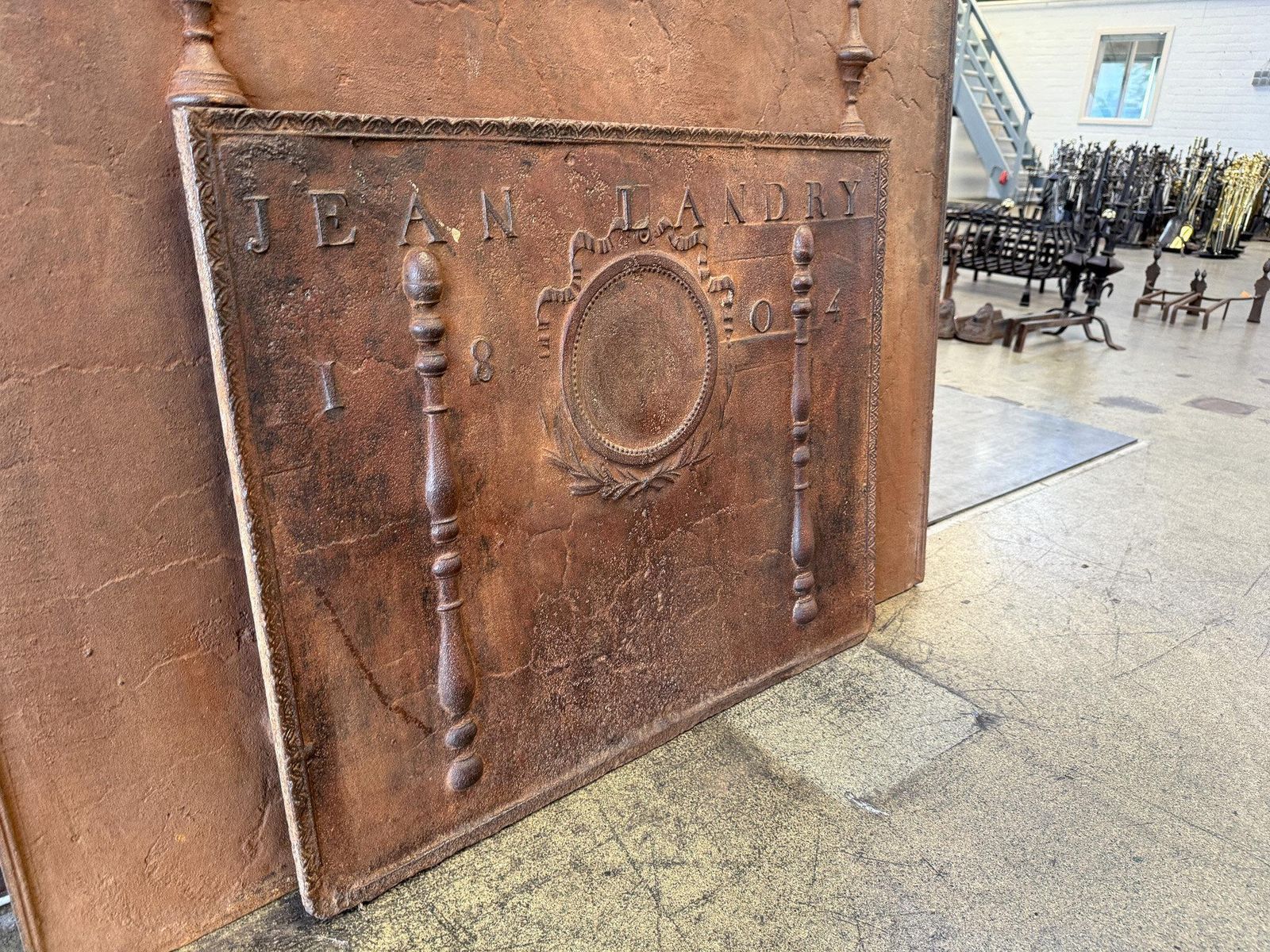 photo vinterior Antique French 'Neoclassical' Fireback / Backsplash, Dated 1804