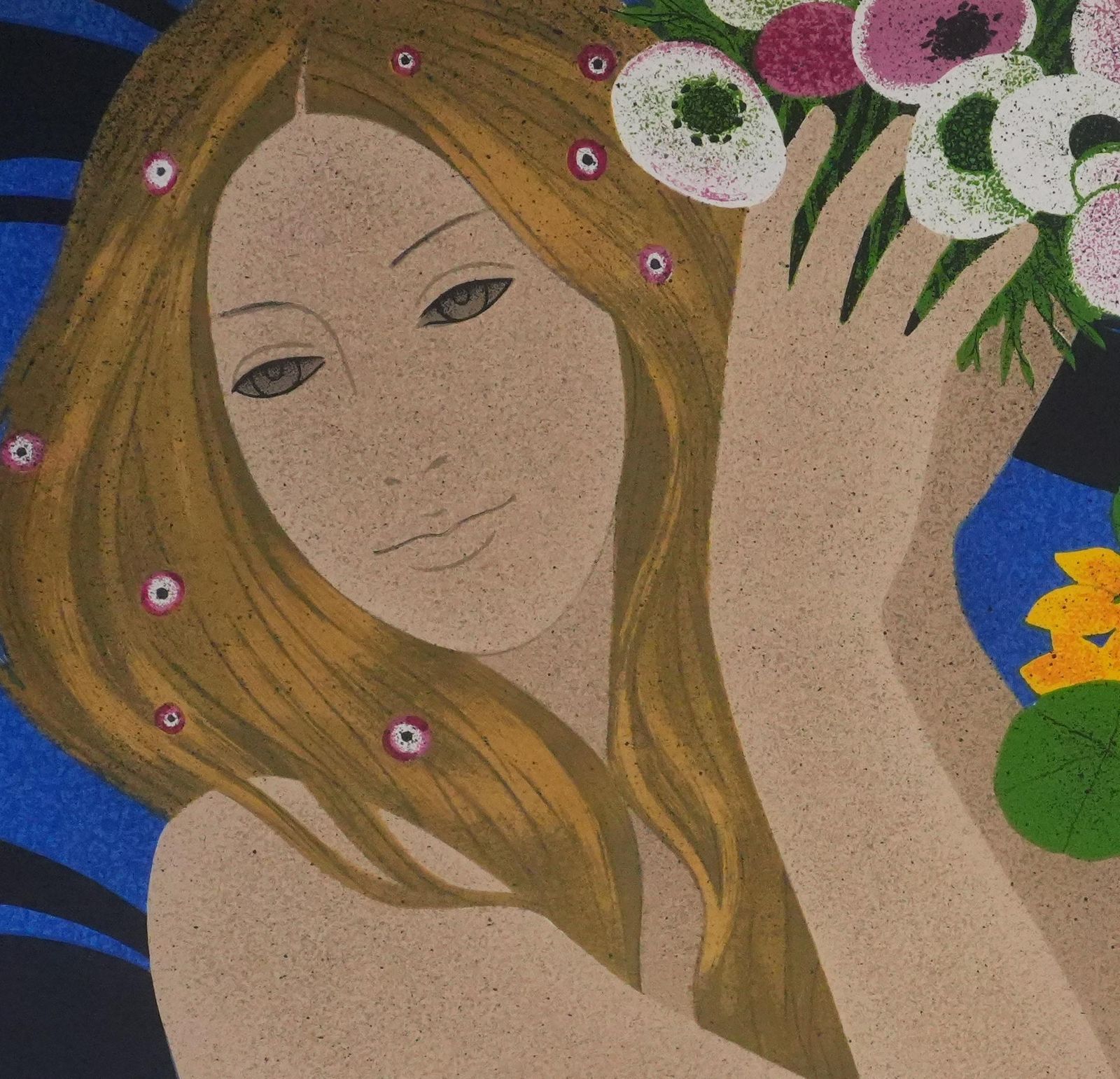 Yves Gannethe Two Women With Bunches Of Flowers   Original Lithograph Signed photo 133.0