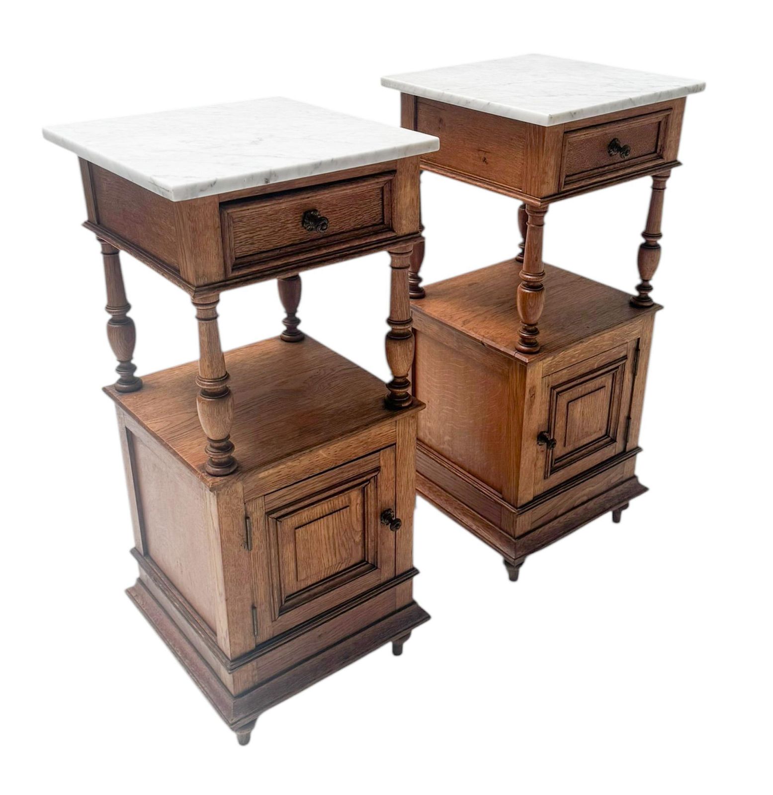 Two Art Nouveau Nightstands Or Bedside Tables With Marble Tops, 1900s photo 1691.0